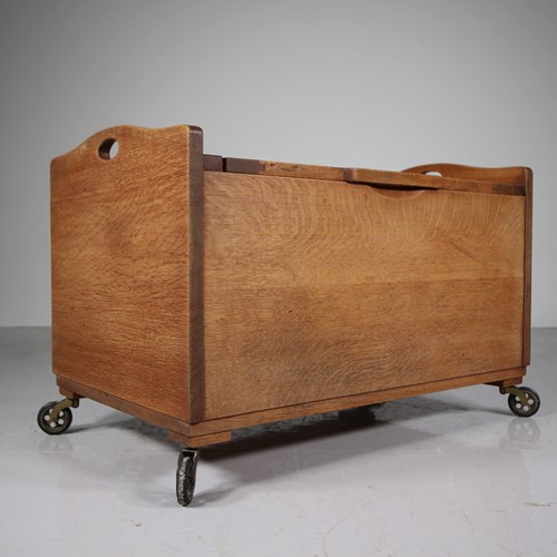 Rare Heals Antique Oak Bedding Box - Labelled 