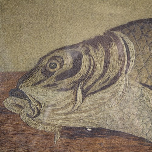 Very Rare English Georgian Antique Large Needlework Carp Fish 