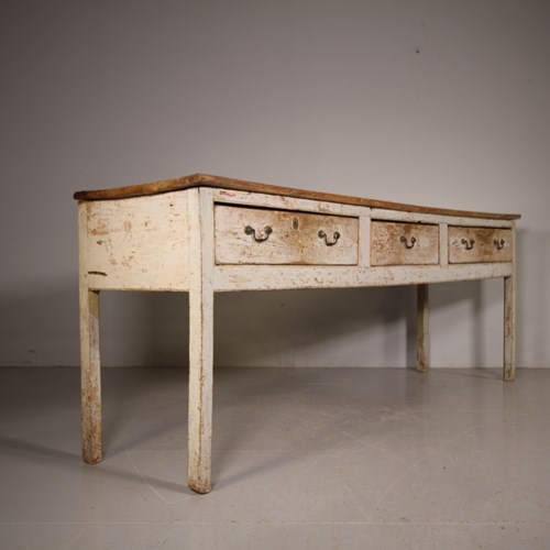 English Large 18Th Century Original Painted Pine Antique Dresser Base 