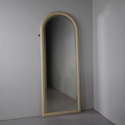 English 19Th Century Arched Top Antique Wall Mirror In Paint