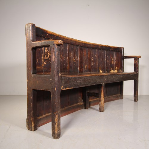 Original Painted Pine Georgian Antique Settle – Carved Witch Motif