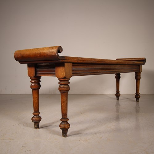 Long Regency English Antique Pale Walnut Window Seat