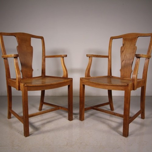 Pair Of Heals Antique Oak Oxford College Dining Chairs -Labelled 