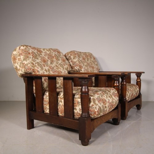 Pair Of English 1930’S Quality Oak Reclining Armchairs