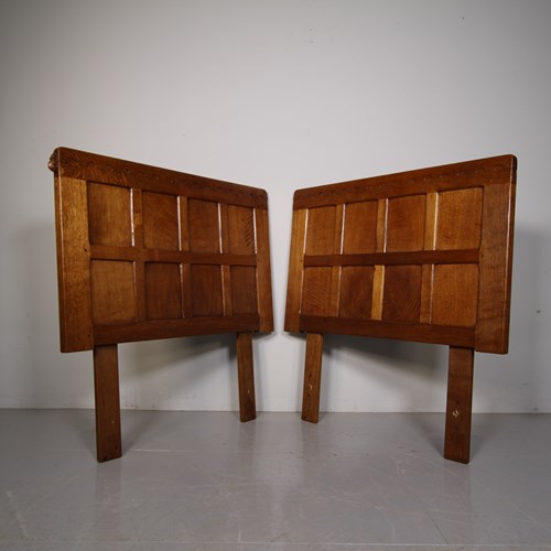Pair Of Mouseman 1940’S Oak Single Headboards 