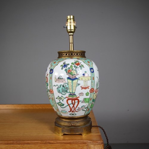 19Th Century Famille Verte Antique Table Lamp - Rewired