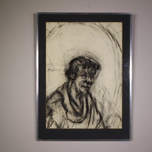Rare Charcoal On Paper By John Virtue Dated 1970