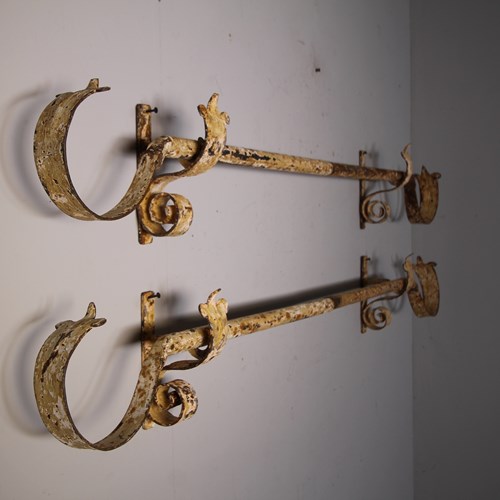 Pair Antique Iron Ornate Extending Curtain / Door Poles 