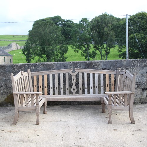 Rare Edwardian Antique Country House Teak Garden Bench Seat 