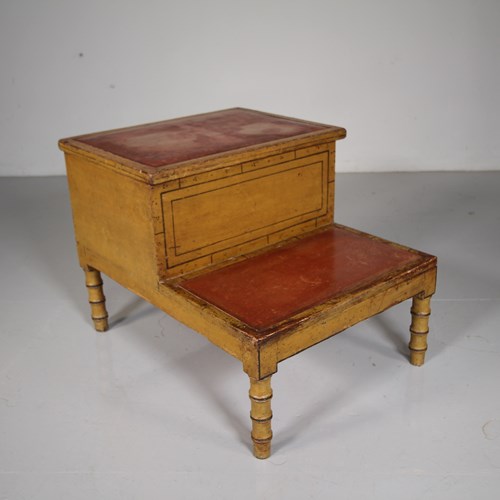 Regency Orignal Painted Pine Antique Faux Bamboo Bed Steps