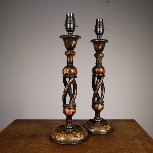 Lovely Pair Of Edwardian Kashmiri Antique Table Lamps