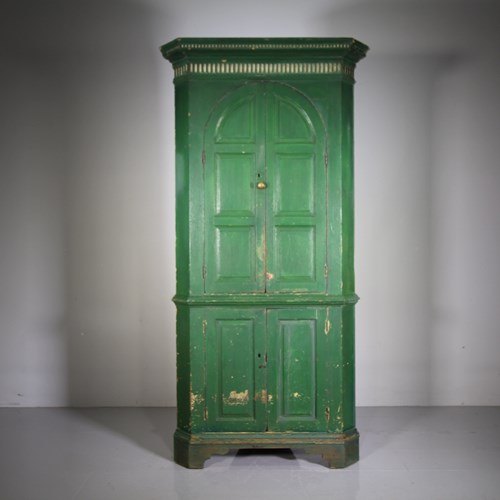 English 18Th Century Architectural Antique Cupboard In Paint