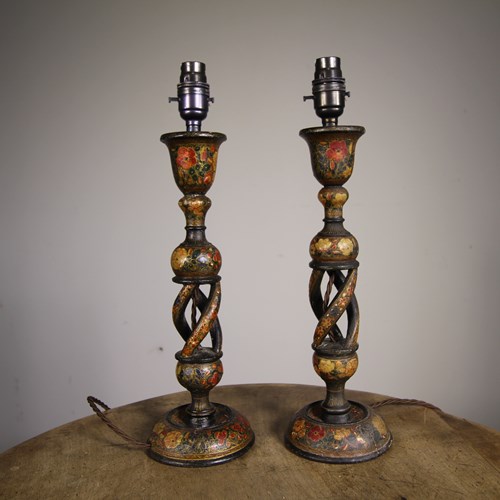 Pair Of Early Kashmiri Antique Table Lamps