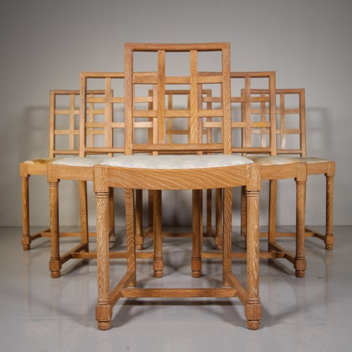 Set Of Six Heals 1930’S Oak Dining Chairs – Lattice Back
