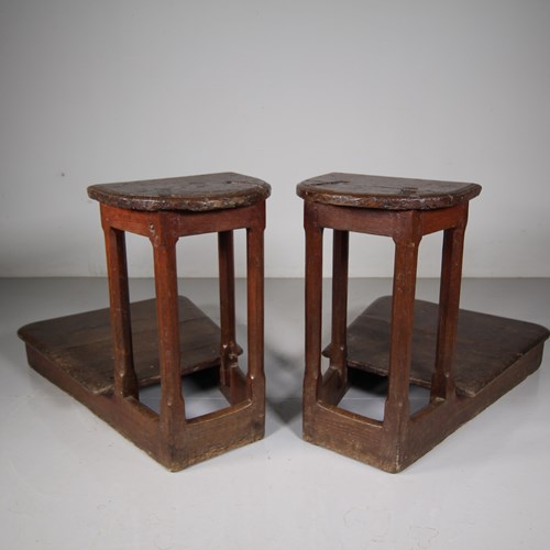 Rare Pair Of Early 18Th Century Antique Oak Musician Stools