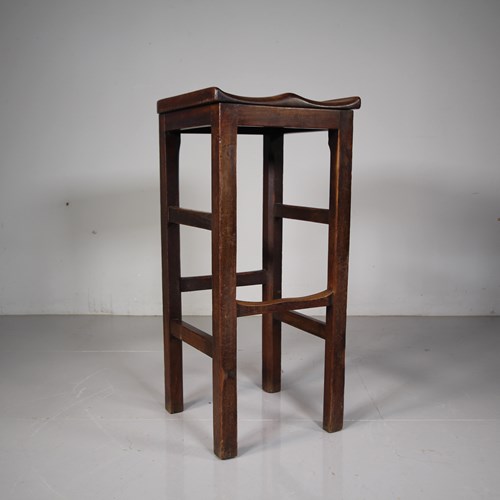 Tall English 19Th Century Antique Mahogany Stool 