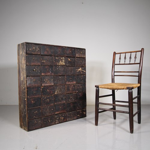 Georgian Antique Original Painted Pine Bank Of Drawers 