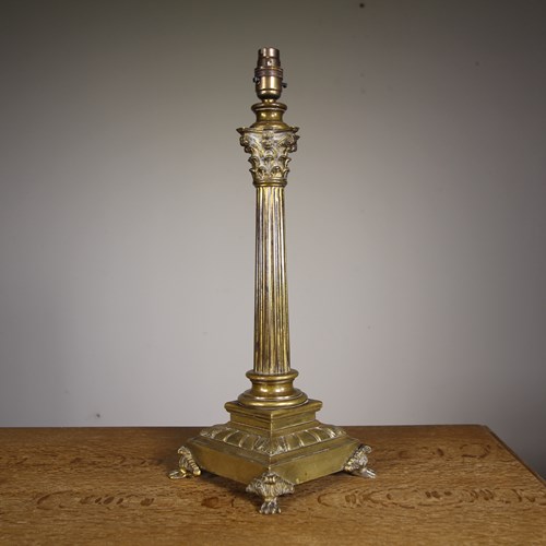 Quality 19Th Century Antique Brass Table Lamp
