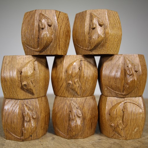 Set Of Eight Mouseman Oak 1960’S Napkin Rings 