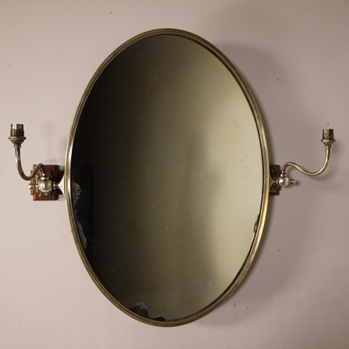Fabulous Edwardian Large Antique Oval Mirror With Wall Lights