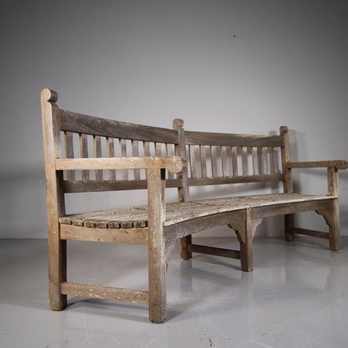Rare Heals Of London Antique Curved Teak Garden Bench Seat