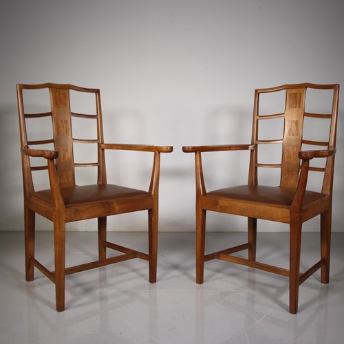 Rare Early Pair Of Gordon Russell Antique Armchairs 