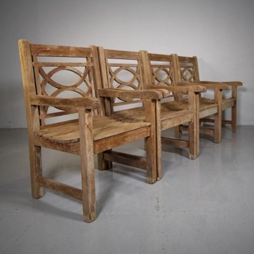 Set Of Four Julian Chichester English Vintage Teak Garden Armchairs 