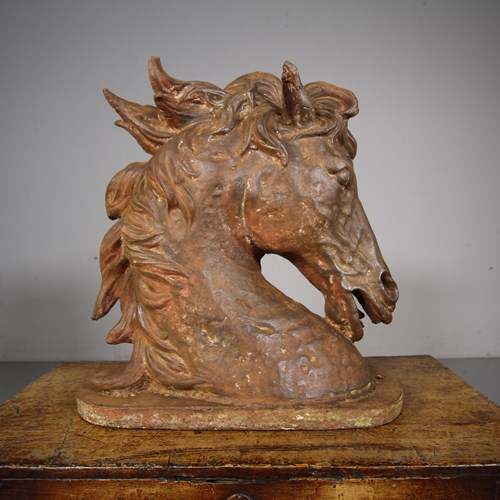 Fabulous English 19Th Century Large Antique Cast Iron Horse Head Sculpture