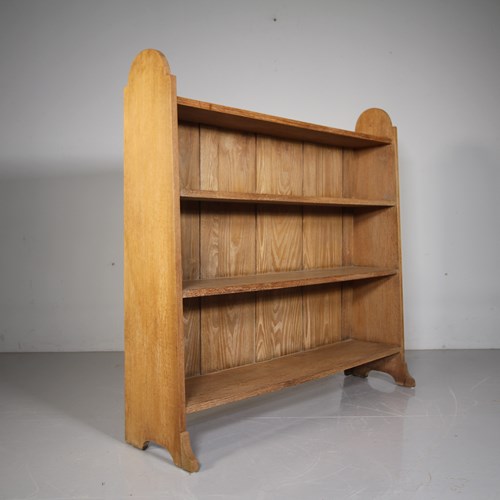Large Heals Edwardian Antique Oak Open Bookcase – Labelled 