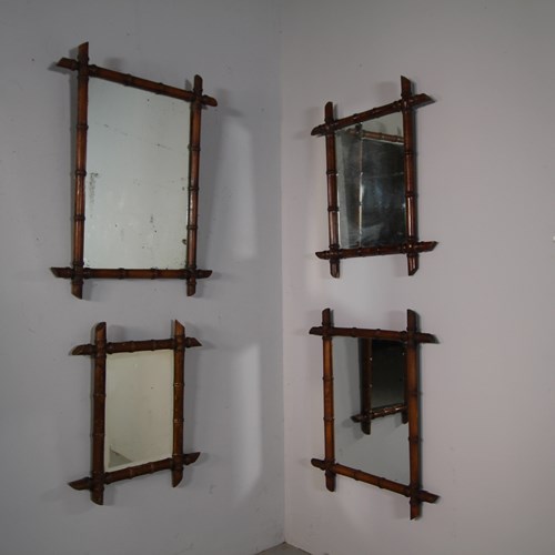 Set Of Four Faux Bamboo Antique Wall Mirrors 