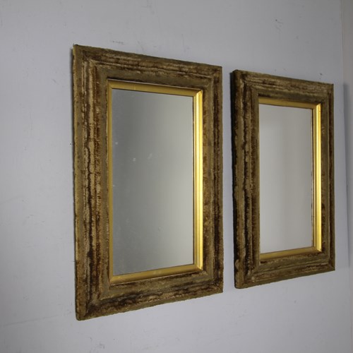 Pair Of 19Th Century Antique Velvet Framed Wall Mirrors