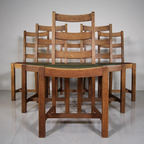 Set Of Six Heals Antique Oak Dining Chairs – Labelled 