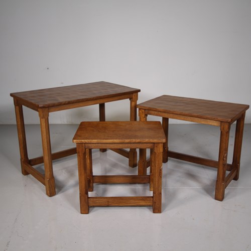 Nest Of Three 1960’S Mouseman Oak Side Tables 