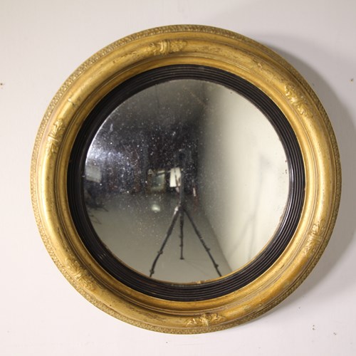 English 19Th Century Antique Gilt Convex Mirror