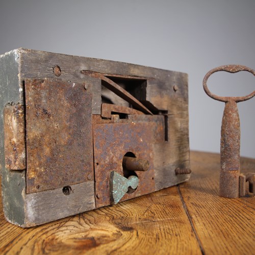 Georgian Antique Working Oak Box Lock & Key