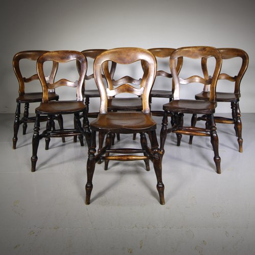 Set Of Eight Country Antique Dining Chairs – Unusual Design