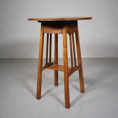 Early Heals Antique Oak Chequer Inlay Side Table 
