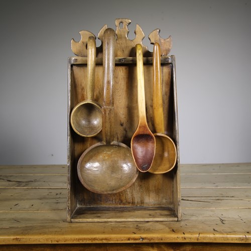 Rare Welsh 18Th Century Antique Spoon Rack & Spoons