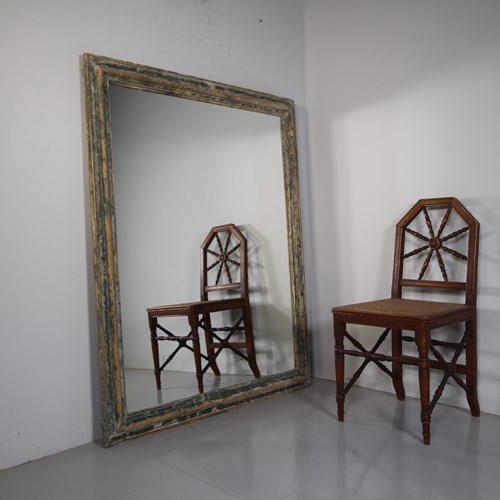 Original Faux Marble Painted Pine Large Antique Wall Mirror 