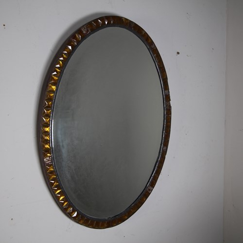 Rare 19Th Century Irish Oval Antique Jewelled Wall Mirror 