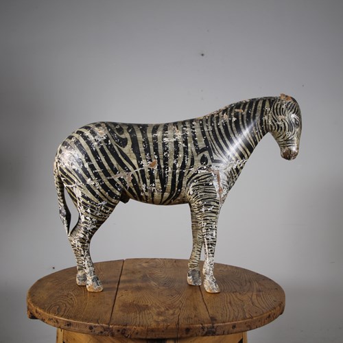 Large 19Th Century Carved & Original Painted Antique Male Zebra