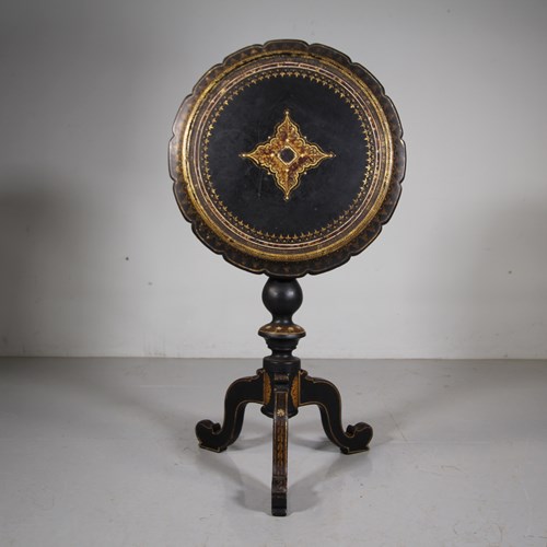 Rare English Antique Papier Mache Tripod Table 