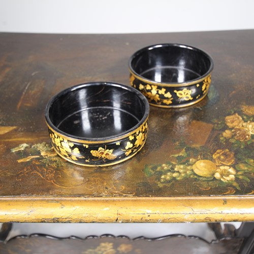 Pair Of Regency Antique Papier Mache Wine Bottle Coasters 