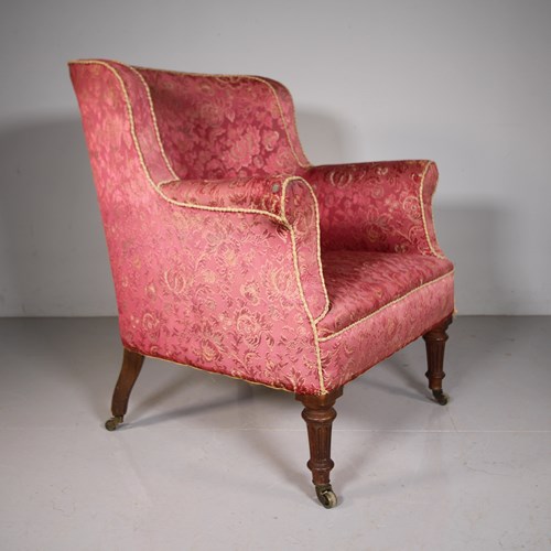 Ample English 19Th Century Antique Upholstered Barrel Back Armchair