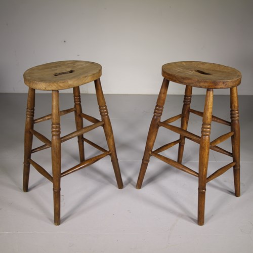 Tall Pair Of English 19Th Century Antique Stools