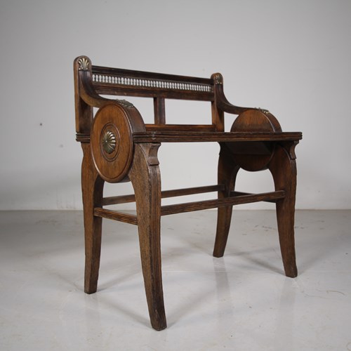 9Th Century Shoolbred Antique Oak Hall Seat