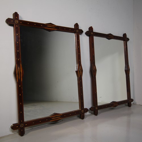 Pair Of Large 19Th Century Antique Inlaid Wall Mirrors