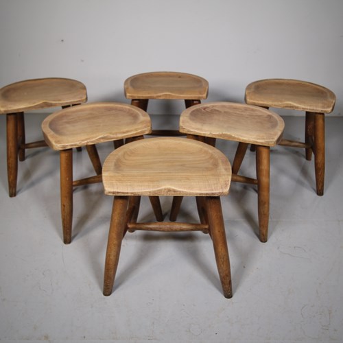 Set Of Six English 1940’S Saddle Dining Stools