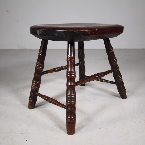 Large Early English Antique Oak Slab Dining Stool 