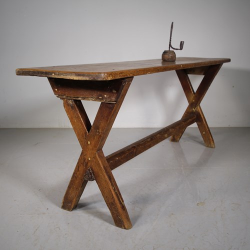 Early 19Th Century Antique Pine X Frame Tavern Table